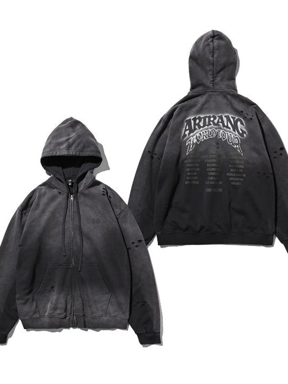 Washed Black Graphic Zip Hoodie Jacket